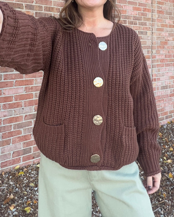 GOLD BUTTON CARDIGAN- 3 COLORS