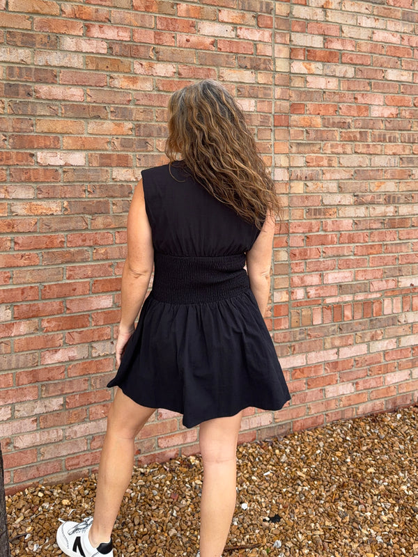 SHOULDER PAD DRESS- 2 COLORS