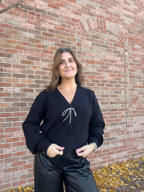 RHINESTONE BOW CARDIGAN- 3 COLORS