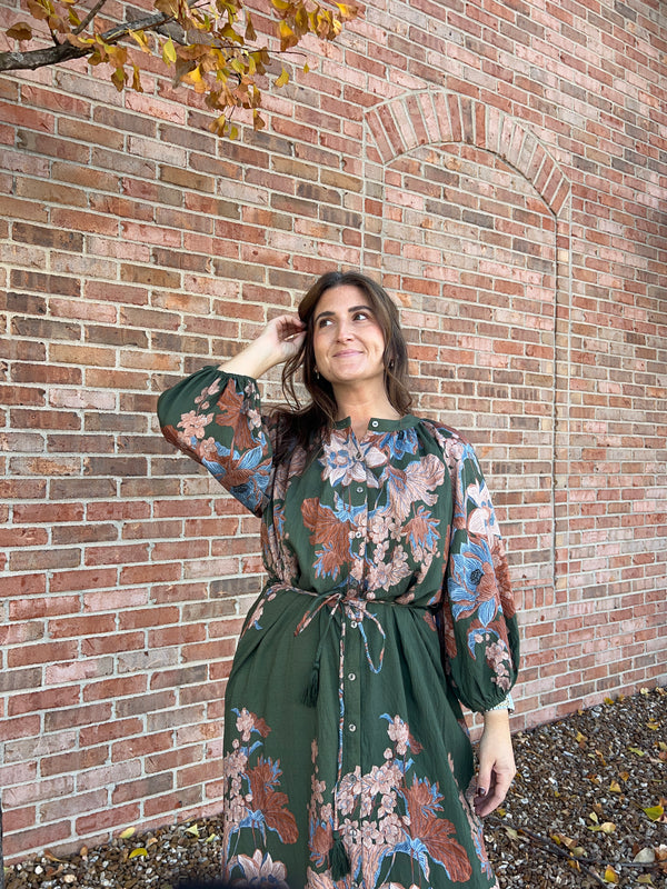 OLIVE FLORAL DRESS