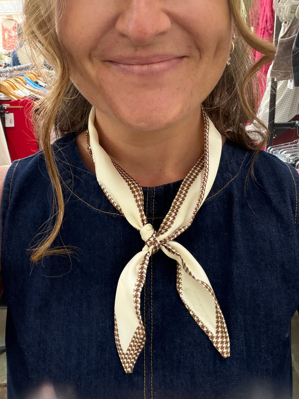 BEIGE + BROWN SATIN SCARF