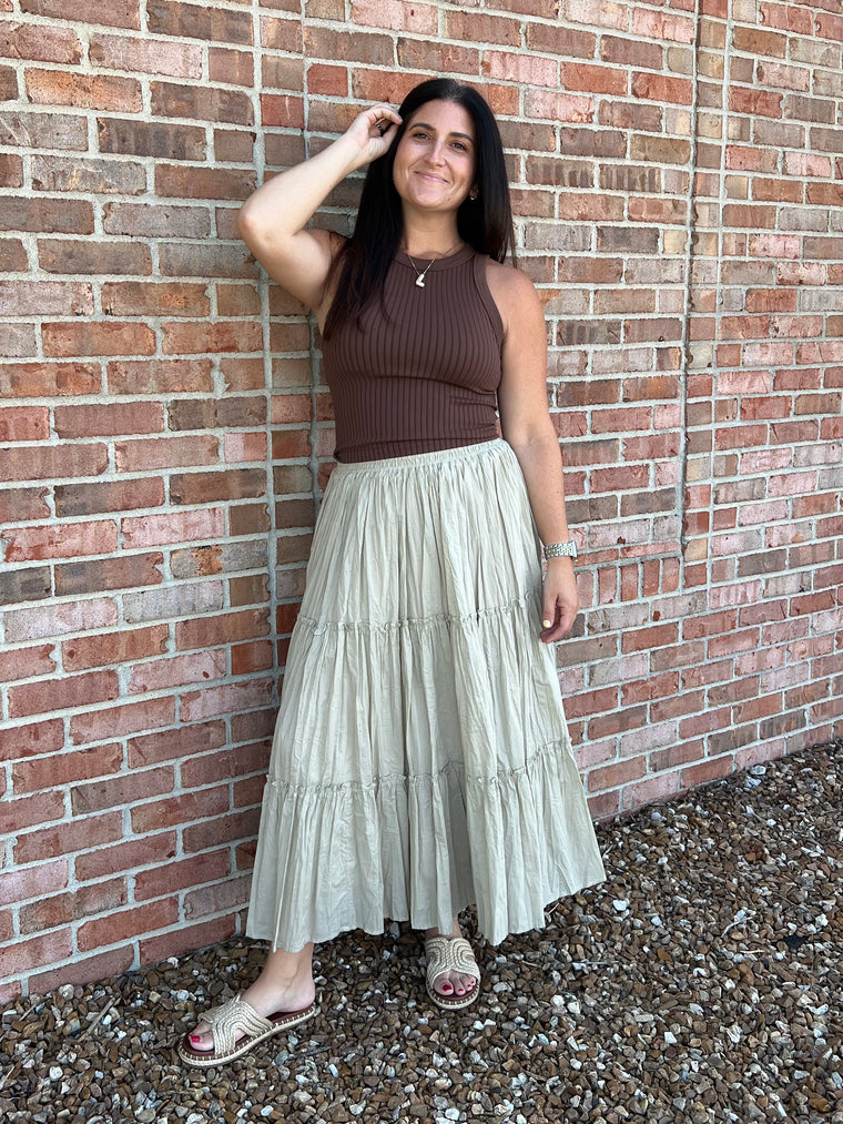 SMOCKED BAND MIDI SKIRT- 2 COLORS