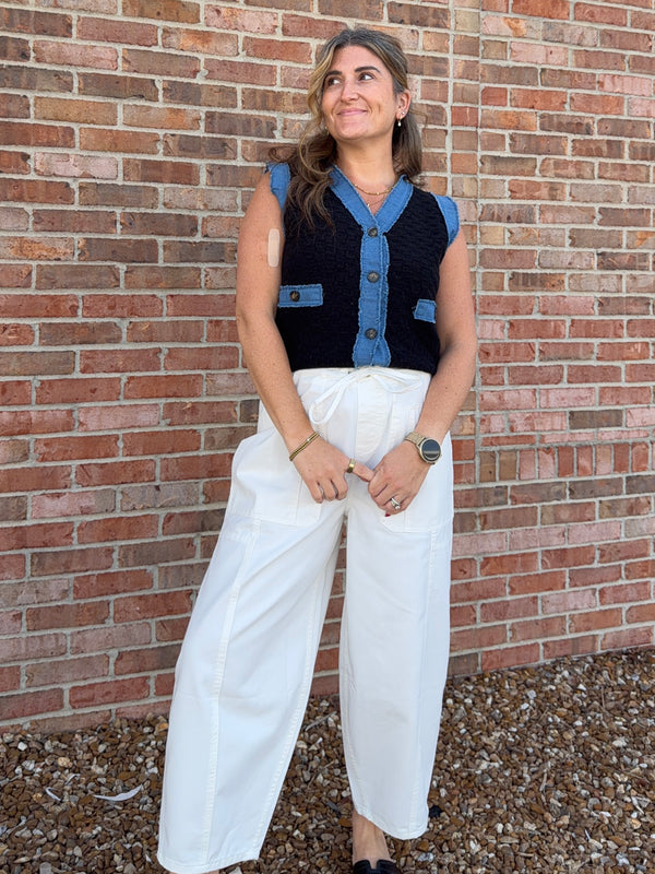 DENIM TRIM VEST- 2 COLORS