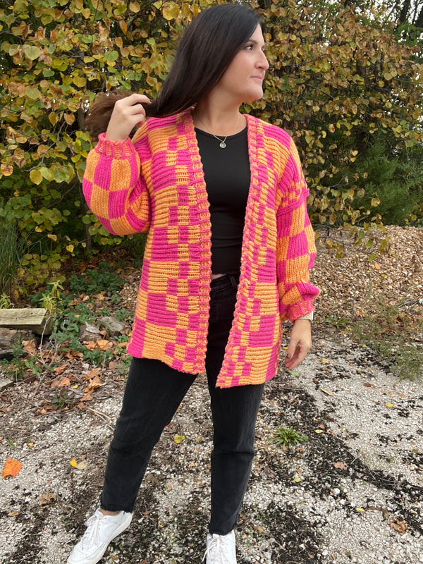 MIXED CHECK PATTERN CARDIGAN- 3 COLORS