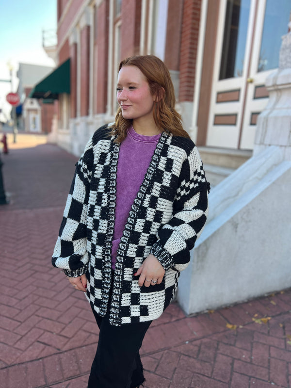 MIXED CHECK PATTERN CARDIGAN- 3 COLORS