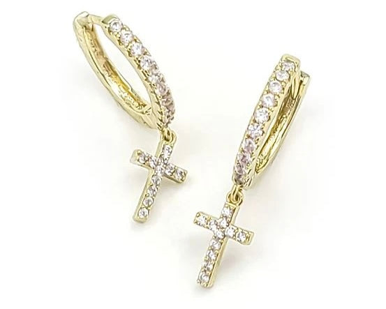 CROSS HUGGIE HOOP EARRINGS