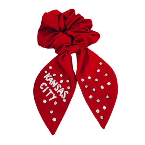 RED KC BEADED SCRUNCHIE