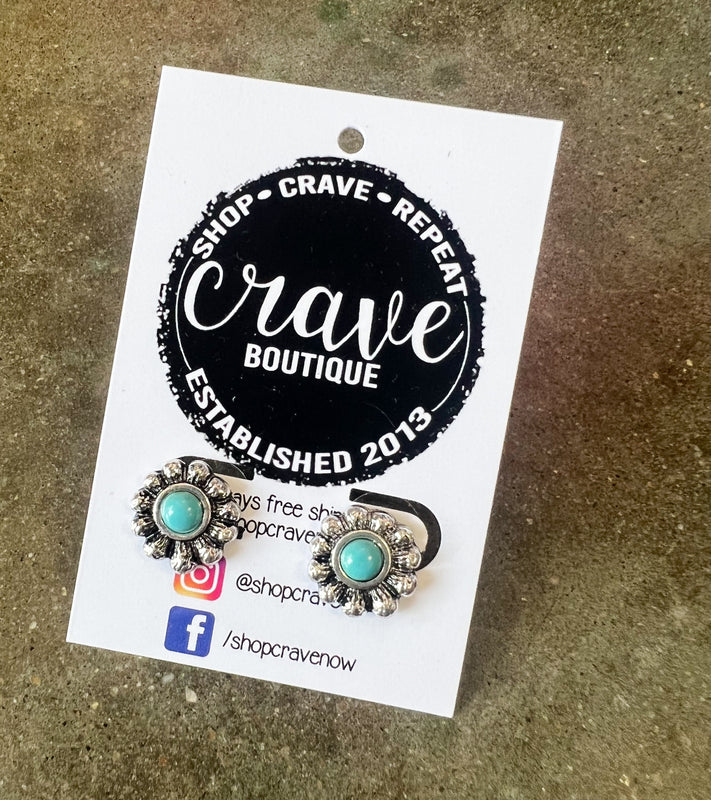 TURQUOISE FLOWER STUD EARRING