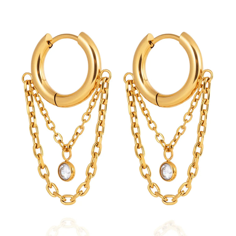 LAYERED CHAIN HUGGIE HOOPS