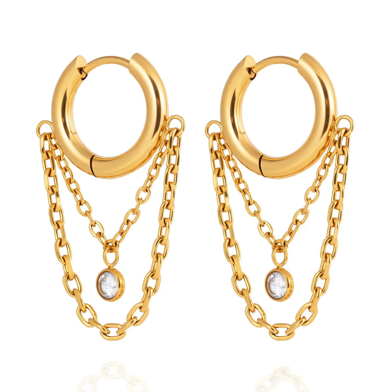 LAYERED CHAIN HUGGIE HOOPS