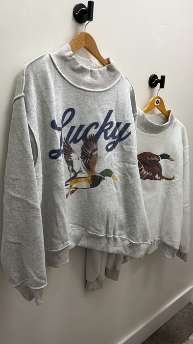 LUCKY DUCK MOCK NECK SWEATSHIRT- 2 COLORS