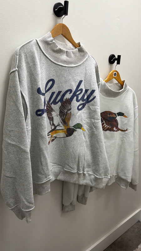 LUCKY DUCK MOCK NECK SWEATSHIRT- 2 COLORS