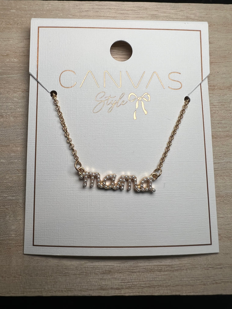 MAMA PEARL STUDDED SCRIPT NECKLACE
