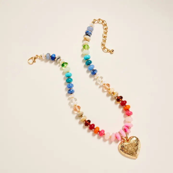 COLORFUL BEADED HEART NECKLACE