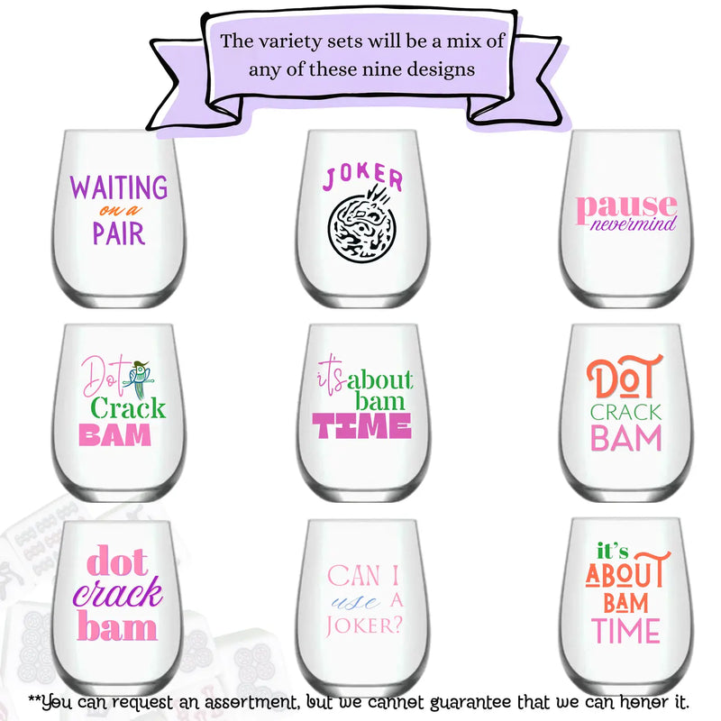 MAHJONG STEMLESS PLASTIC WINE GLASS SET OF 4