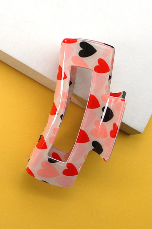 RECTANGLE HEART CLAW CLIP- 3 COLORS