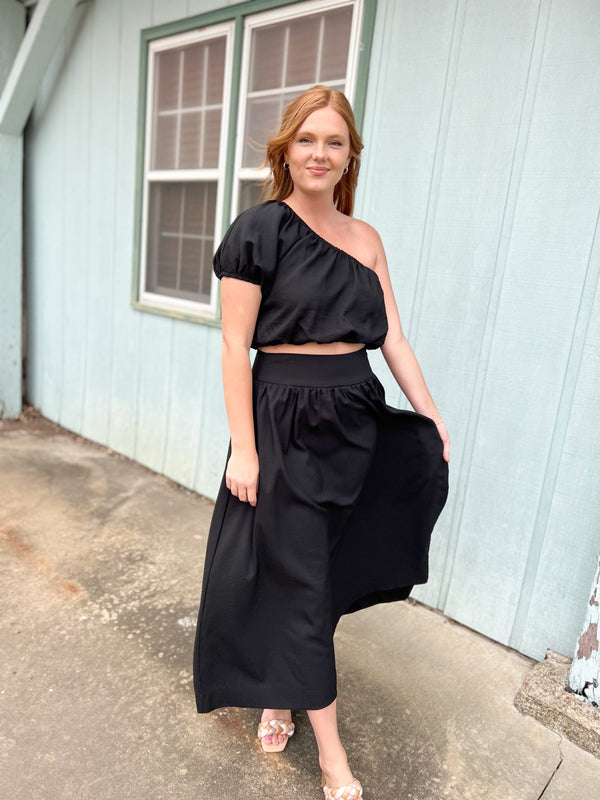 WIDEBAND MIDI SKIRT- 2 COLORS