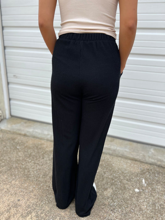 RIBBED WIDE LEGGED PANTS