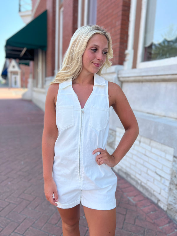 White denim romper hotsell