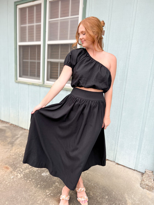 ONE SHOULDER CROP TOP- 2 COLORS