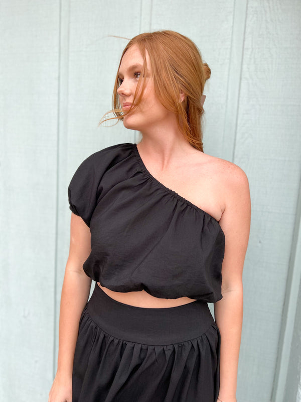 ONE SHOULDER CROP TOP- 2 COLORS