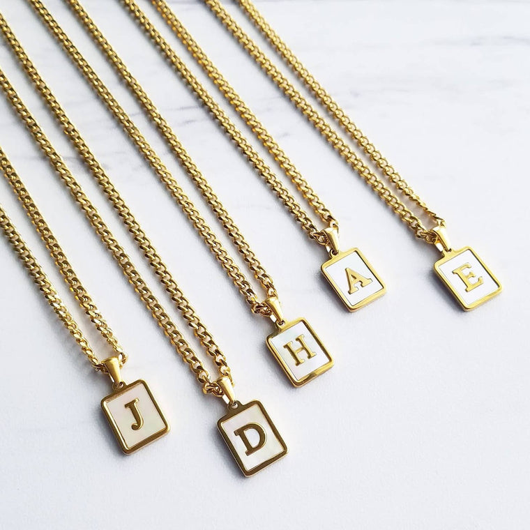 MOTHER OF PEARL INITIAL NECKLACE