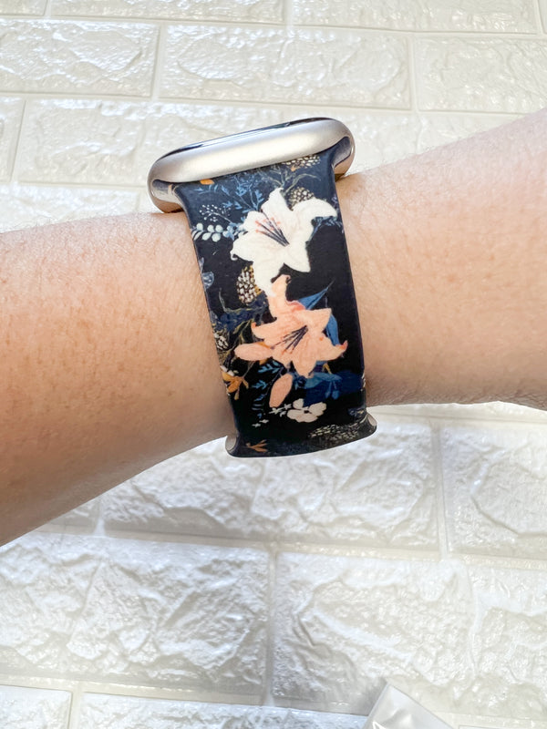 NAVY FLORAL SILICONE WATCH BAND