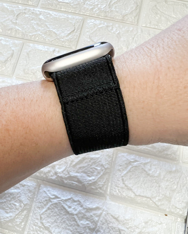 SOLID BLACK STRETCHY FABRIC WATCH BAND