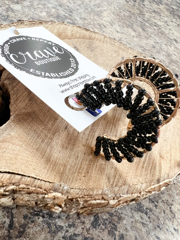 BEADED BLACK HOOPS