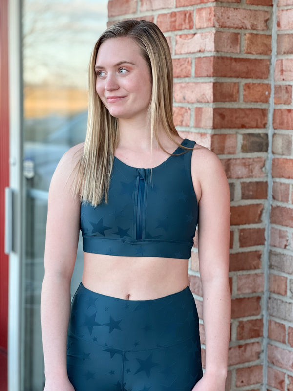 TEXTURED STARS SPORTS BRA- 2 COLORS