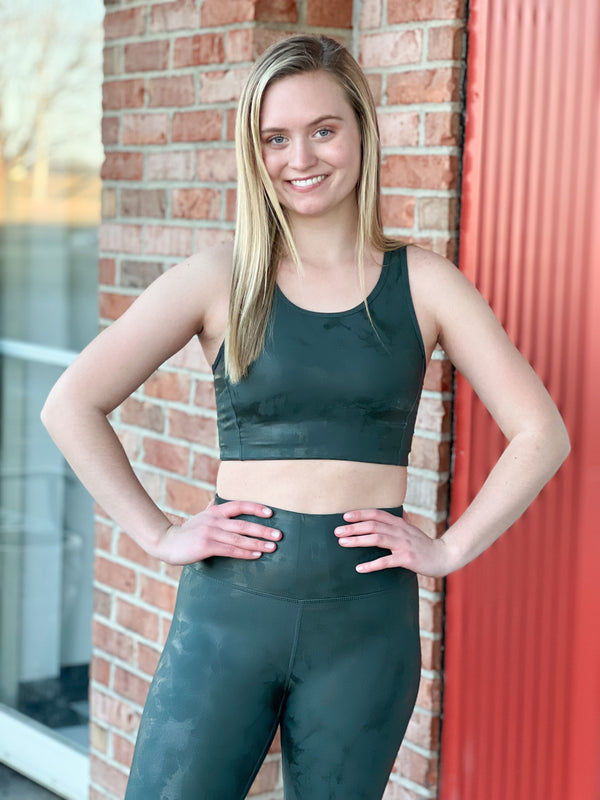 GREEN METALLIC FOIL SPORTS BRA