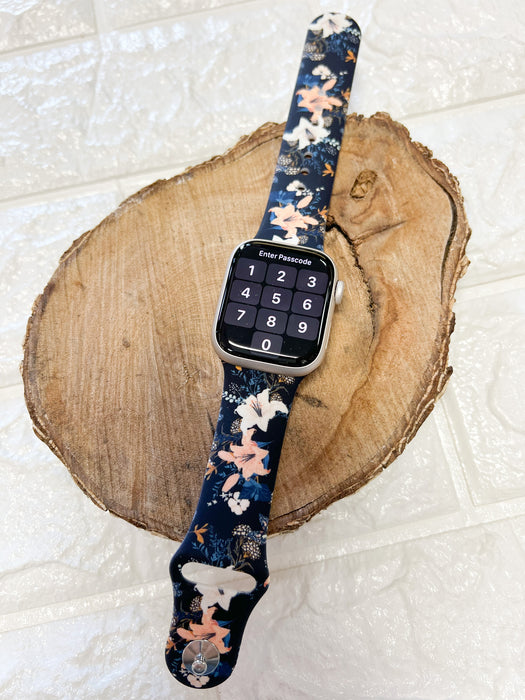 NAVY FLORAL SILICONE WATCH BAND