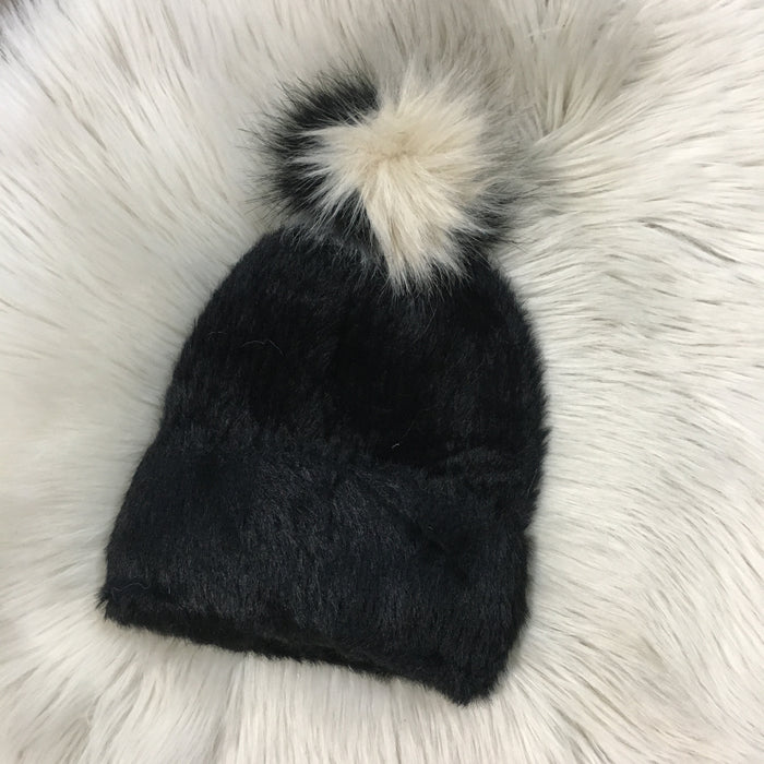 TRI COLOR FAUX POM BEANIE