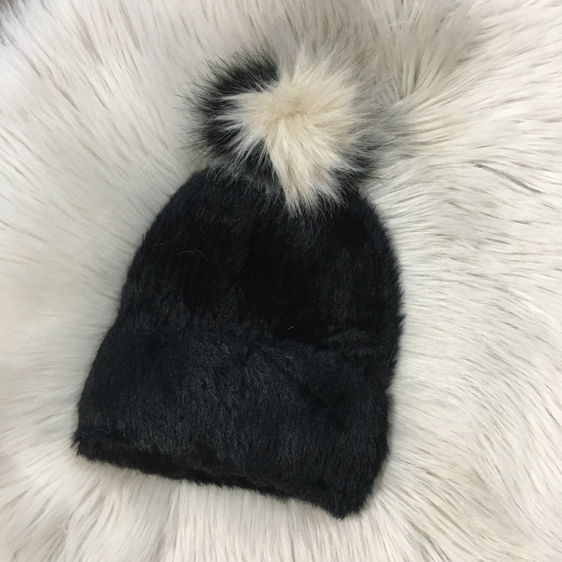 TRI COLOR FAUX POM BEANIE