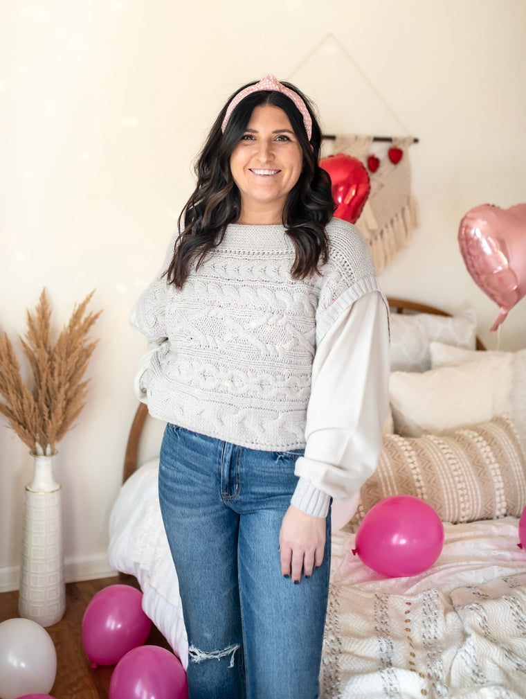 CABLE KNIT CONTRAST SWEATER