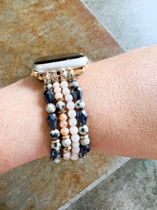 NAVY + LEOPARD BEADED WATCH BAND