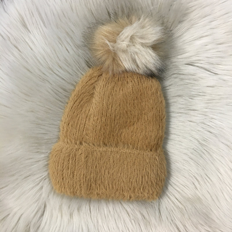 TRI COLOR FAUX POM BEANIE