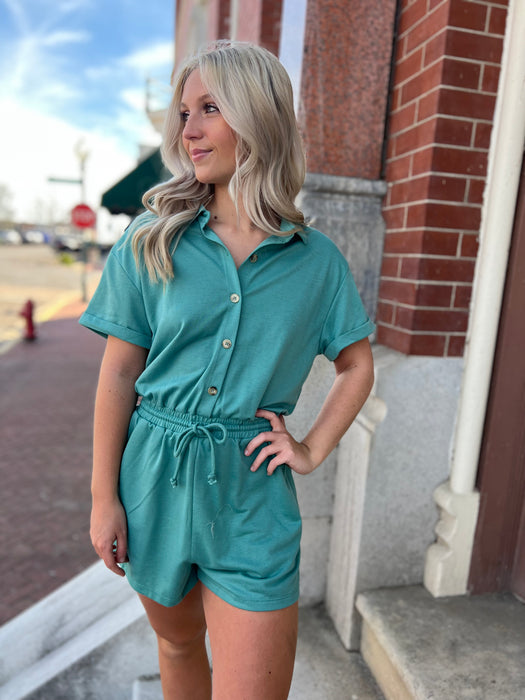 BUTTON FRONT TERRY KNIT ROMPER- 2 COLORS