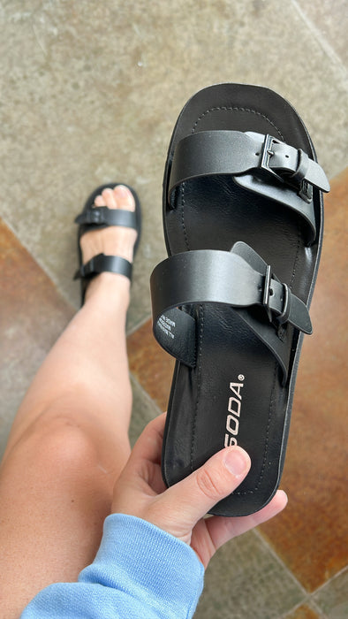 BLACK DOUBLE STRAP SANDALS