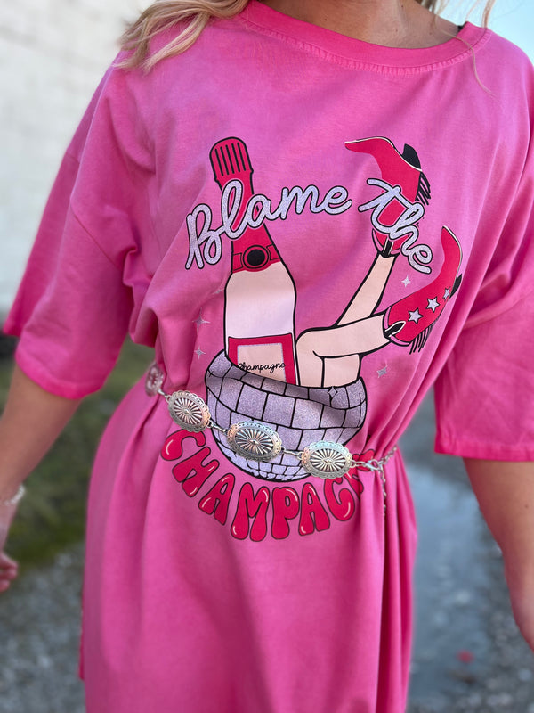 BLAME THE CHAMPAGNE OVERSIZED TEE