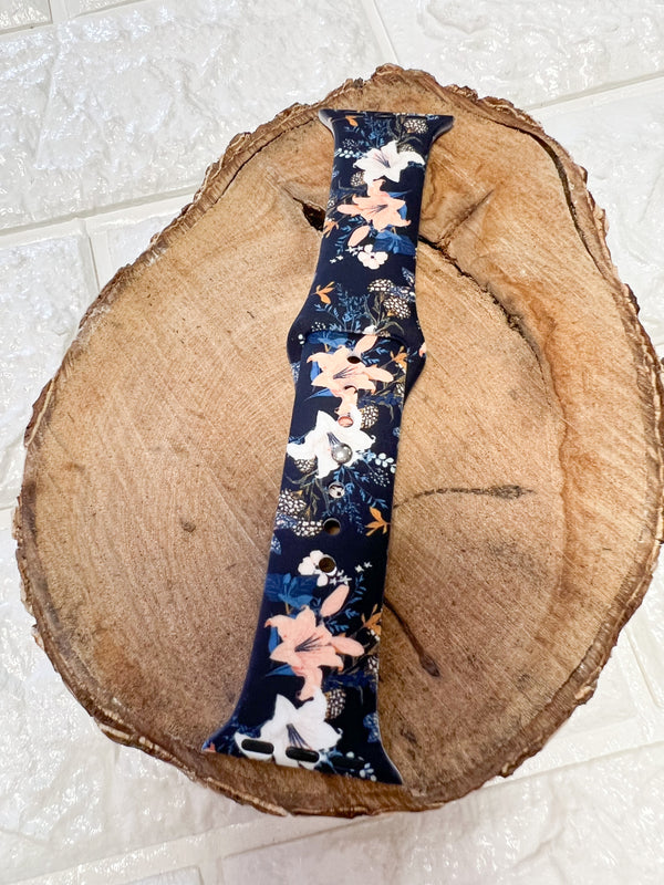 NAVY FLORAL SILICONE WATCH BAND