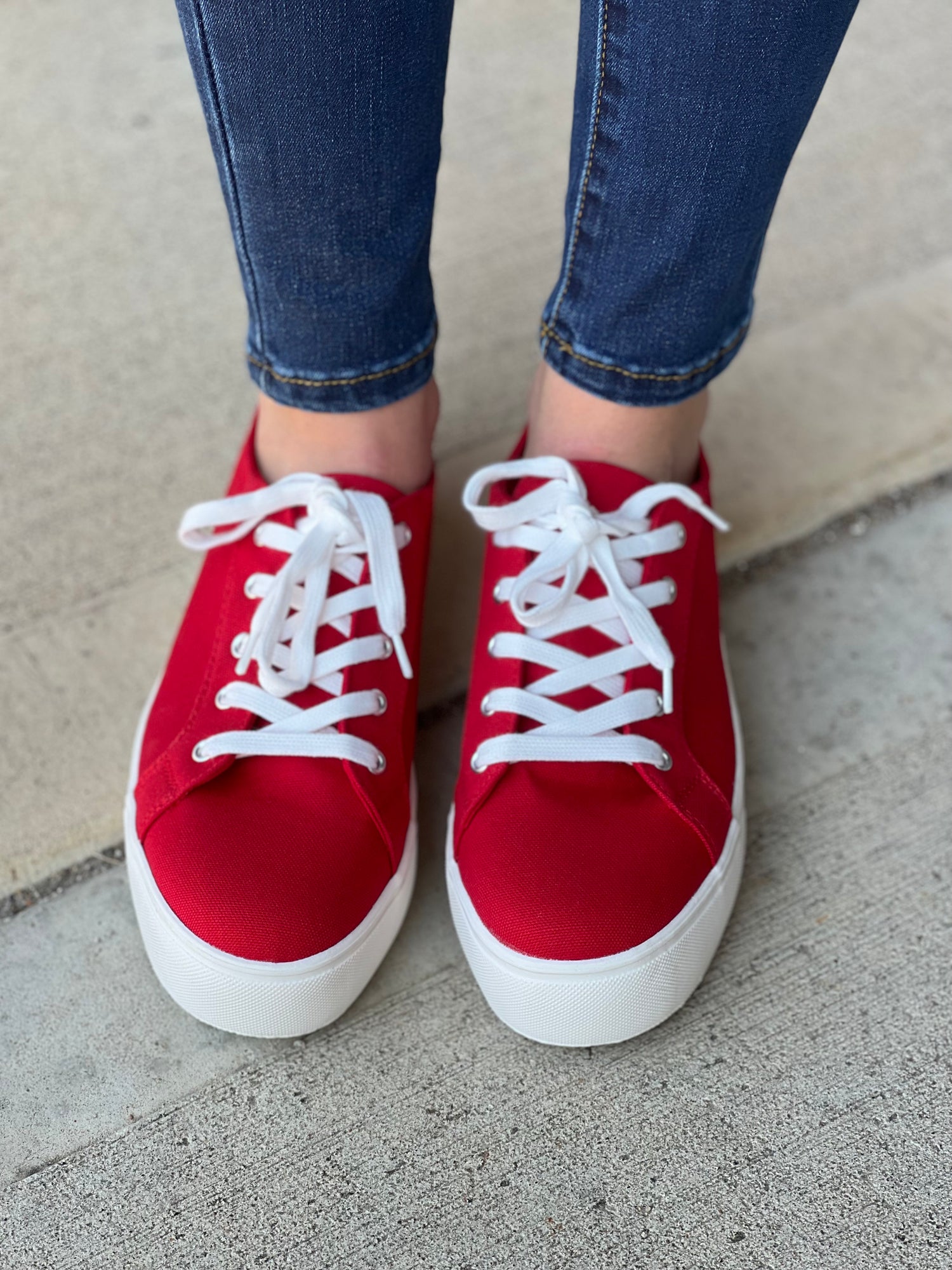 Red and white platform sneakers sales