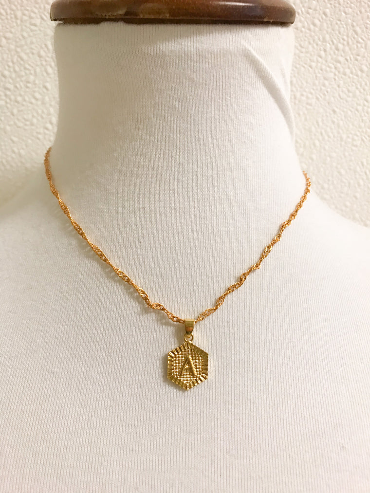 HEXAGON CHARM INITIAL NECKLACE