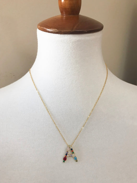 MULTI COLOR INITIAL NECKLACE