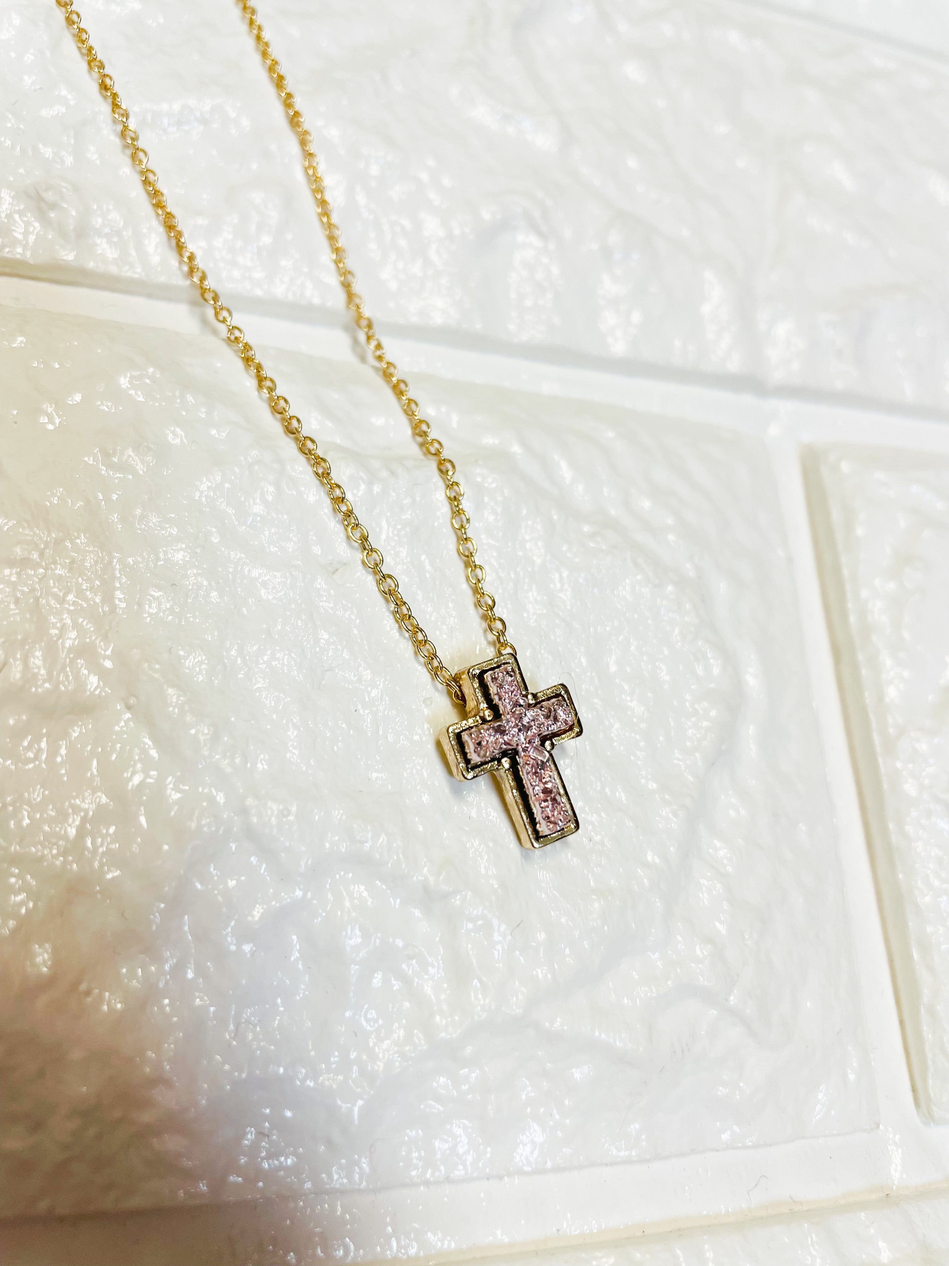 DRUSY CROSS NECKLACE AND EARRINGS SET