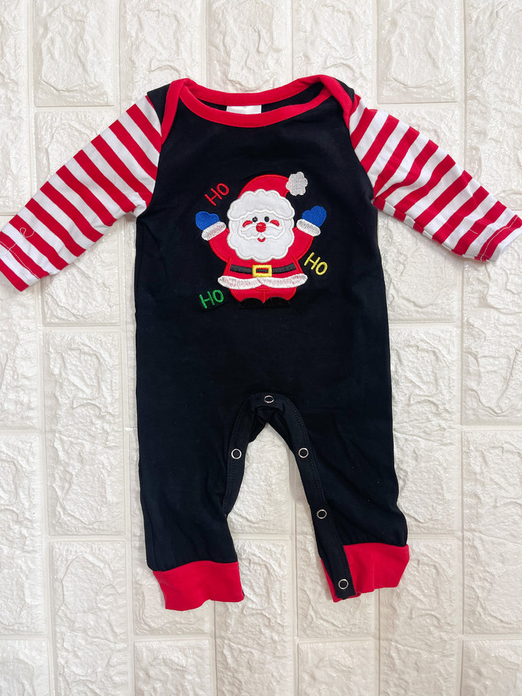 SANTA STRIPE RAGLAN ROMPER